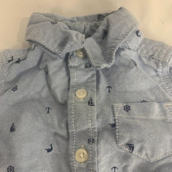 Carters Blue Nautical Print Baby Bodysuit With Collar & Buttons Size 3M - Picture 2 of 5